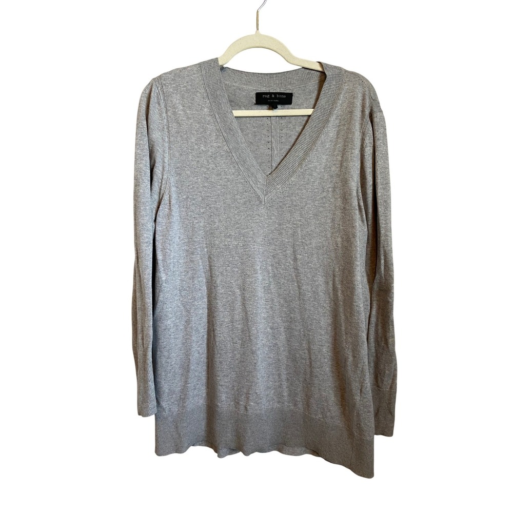 Rag‎ & Bone New York Womens Heather Grey V-Neck Knit Sweater Size M